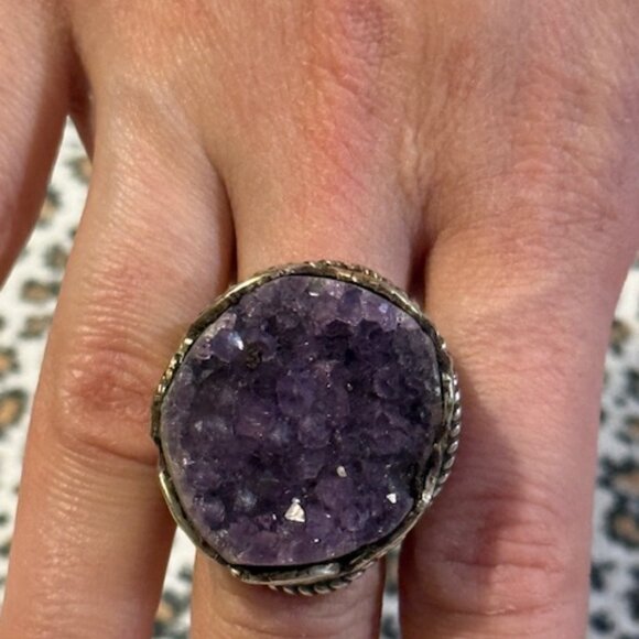 Amethyst Adjustable handcrafted Tibetan Ring! Beautiful Statement Ring! - Picture 2 of 8